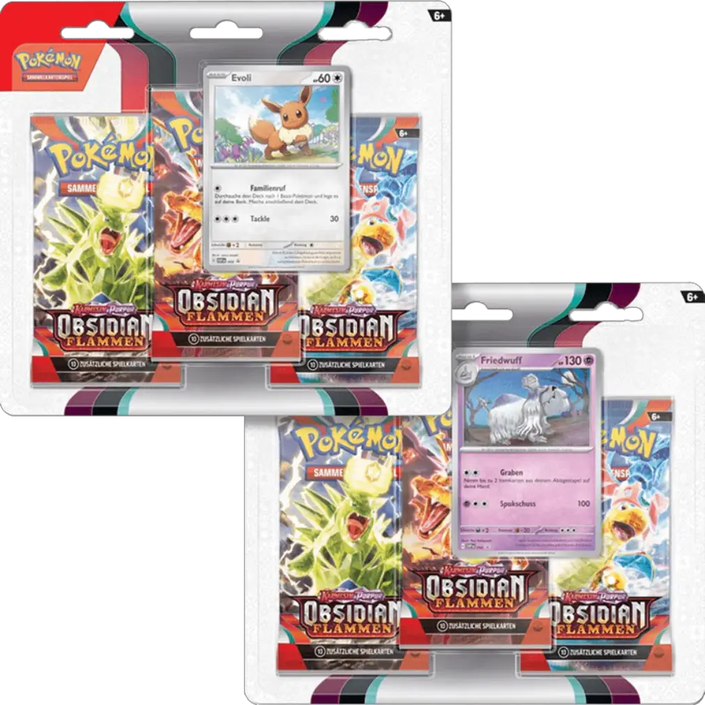 Pokémon - Karmesin & Purpur Obsidian Flammen 3-Pack Blister - (deutsch) zufällige Auswahl - 3 Booster Packs
