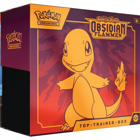 Pokemon Karmesin & Purpur Obsidian Flammen Top Trainer Box Glumanda - 9 Booster Packs Deutsch
